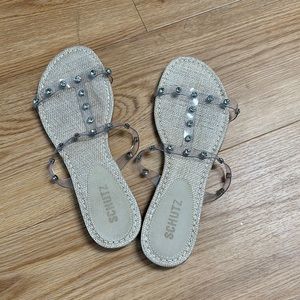 Schutz clear jelly sandal with rhinestones